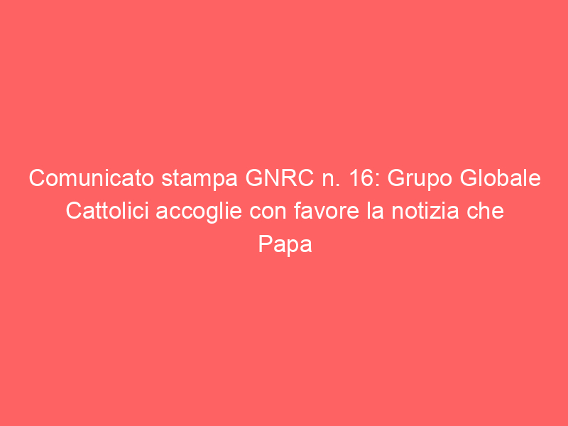 Comunicato stampa GNRC n. 16: Grupo Globale Cattolici accoglie con favore la notizia che Papa Francesco dice che “le coppie gay meritano protezione legale per le loro relazioni”