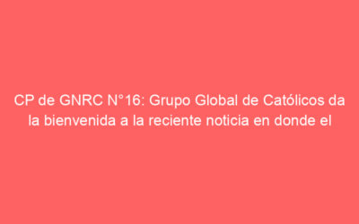 CP de GNRC N°16: Grupo Global de Católicos da la bienvenida a la reciente noticia en donde el Papa Francisco indicó que “las parejas homosexuales merecen protección legal para sus relaciones”