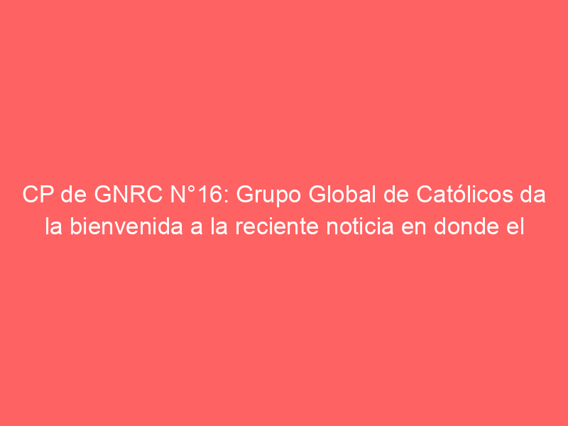 CP de GNRC N°16: Grupo Global de Católicos da la bienvenida a la reciente noticia en donde el Papa Francisco indicó que “las parejas homosexuales merecen protección legal para sus relaciones”