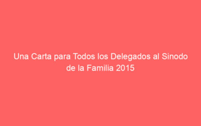 Una Carta para Todos los Delegados al Sinodo de la Familia 2015