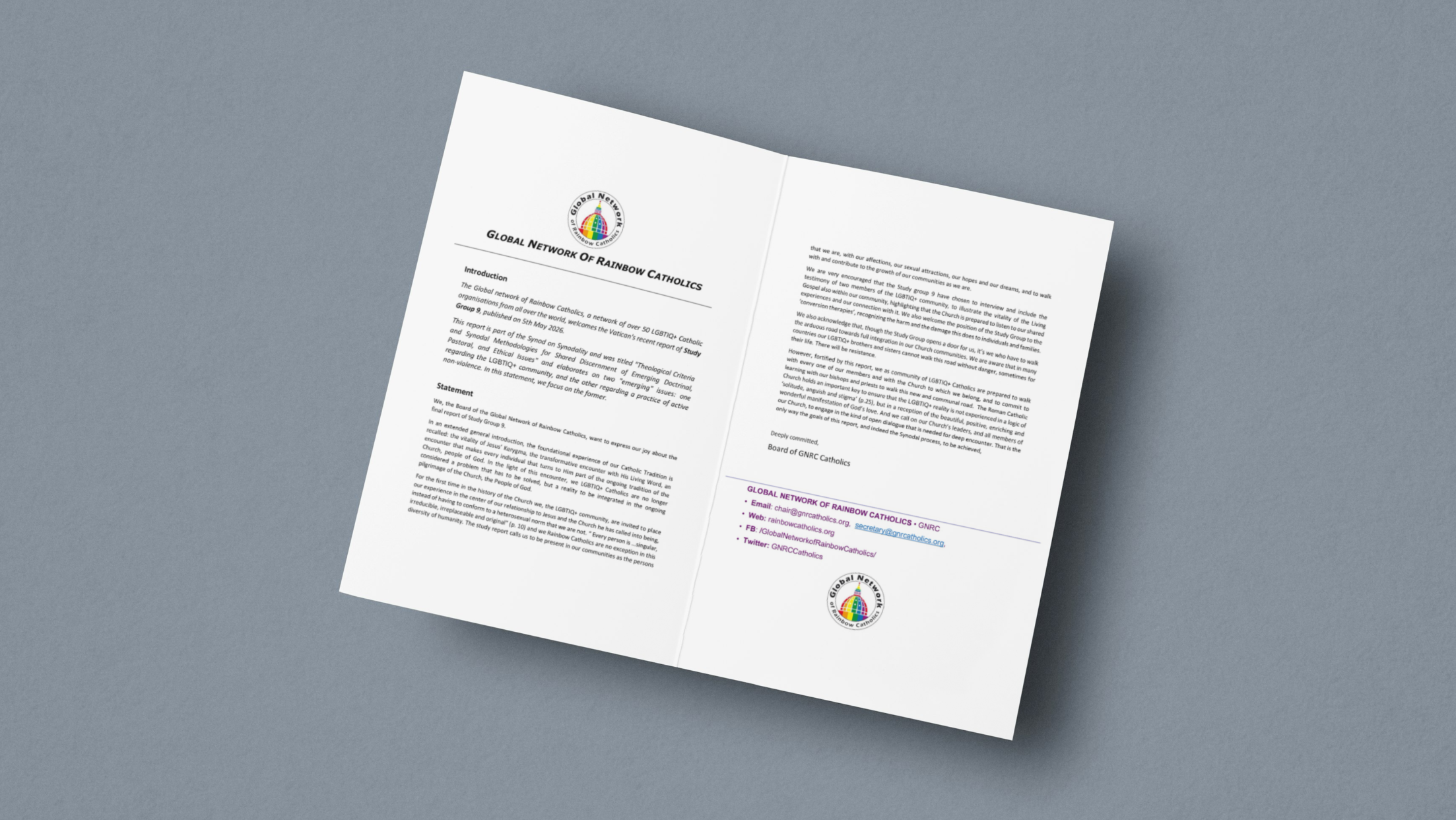 Group 9 – GNRC Welcomes Vatican Study Group Report as a Step Toward Inclusion